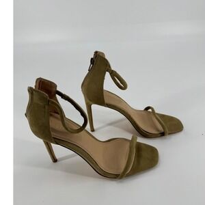 Women's Olive Green Suede Ankle Strap Heels with Zipper Size Unknown